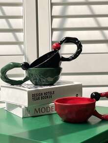 Ins Style Ceramic Ball Shaped Mug With Handle, Original French Design Coffee Cup For Exquisite Afternoon Tea - Olive Green - View 4