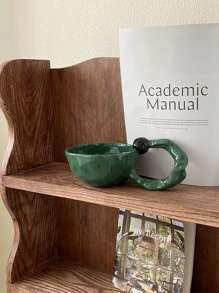 Ins Style Ceramic Ball Shaped Mug With Handle, Original French Design Coffee Cup For Exquisite Afternoon Tea - Olive Green - View 2