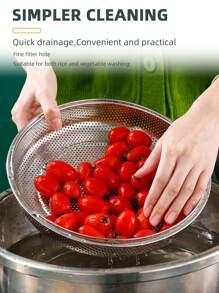 XIYIJIA 1pc Stainless Steel Steamer Pot With Handles And Water Guide Vegetable Fruit Wash Bowl - Silver - View 4