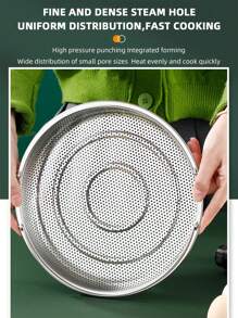 XIYIJIA 1pc Stainless Steel Steamer Pot With Handles And Water Guide Vegetable Fruit Wash Bowl - Silver - View 3