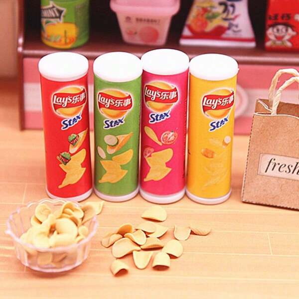 3 Piezas De Papas Fritas Enlatadas En Miniatura Para Casa De Muñecas, Accesorio De Comida De Juego De Rol Para Fotografía Y Juego De Rol De Adolescentes, Color Al Azar