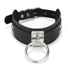 1入女士龐克風格大o環金屬頸圈,可調節pu皮革項圈,適用於日常穿著、派對、酒吧、表演等場合