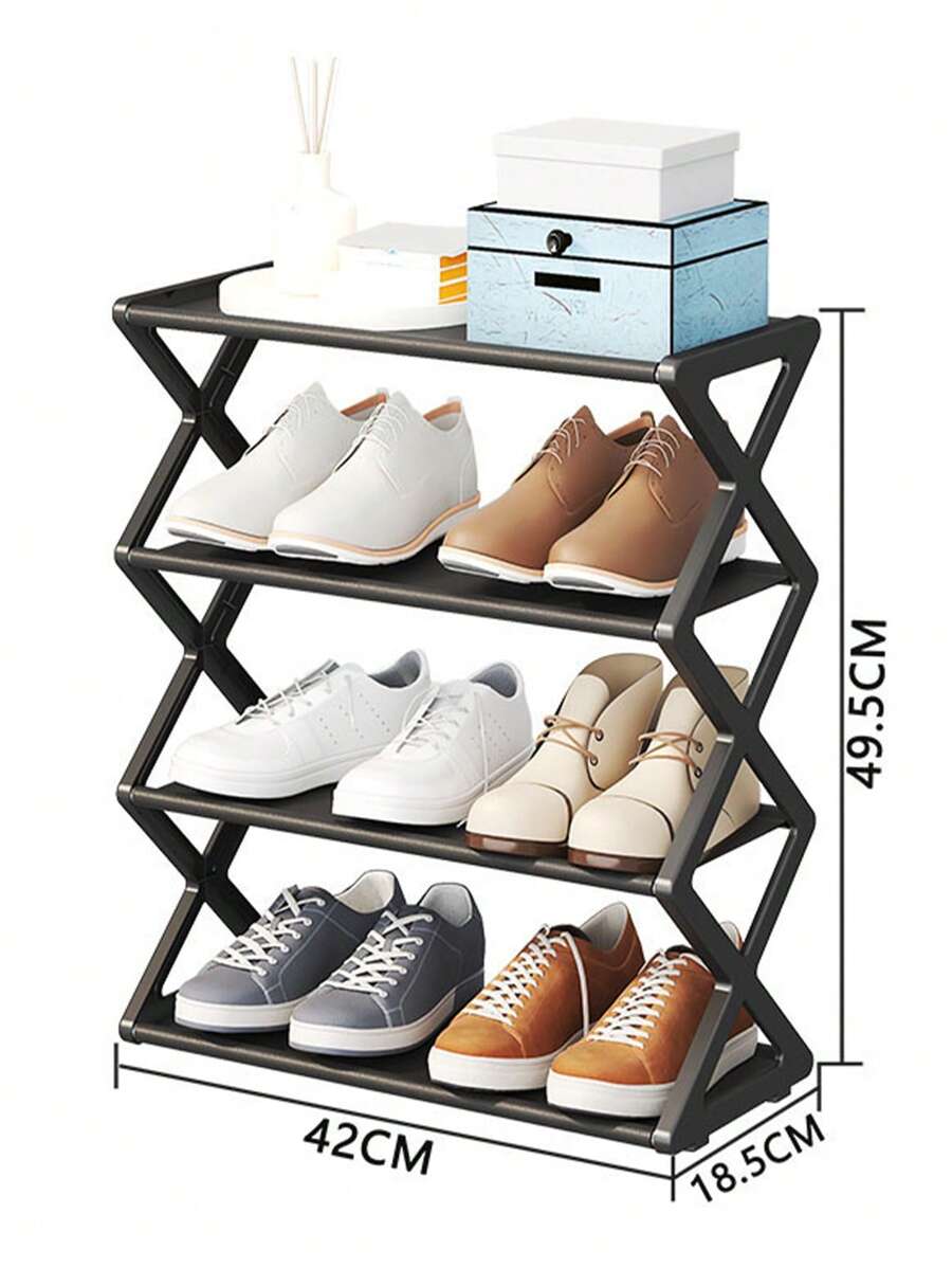 1pc X-shaped Shoe Rack, Easy To Assemble Steel Pipe Shoe Shelf, Multi-functional Storage Rack For Home, Dormitory, Shoe Cabinet - Black - View 1