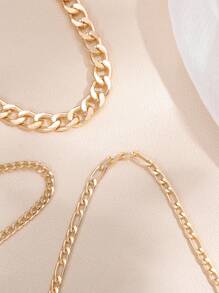 Nooxian 3入組男女通用誇張的歐美風街頭嘻哈鏈條項鍊 - 金黃色 - 查看 4