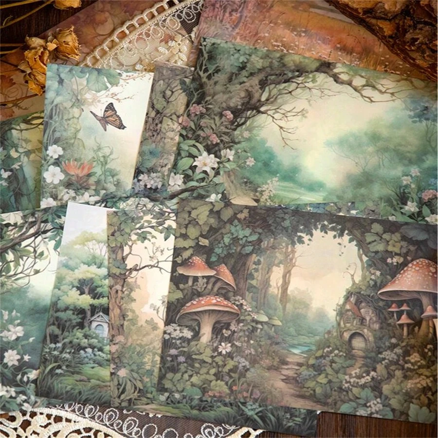 32 Sheets Forest Fairy Tale Series Material Paper Retro Handbook Collage Cards Background Paper Diy  Junk Journal Planner - Multicolor - View 1
