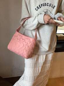 Fashionable All-match Solid Color Heart Shaped Wide Strap Shoulder Bag, Simple Creative Stylish Commute Handbag - Pink - View 4