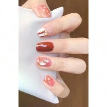 Full Wrap Nail Polish Stickers 1 Sheet 14 Stickers Self-Adhesive Gel Nail Wraps Waterproof Long-Lasting 3D Fashionable Nail Strips DIY Nail Art Decorations For Women Girls Home Celebrations Dances Parties Holidays Travel Quick Manicure Pink Shimmering With Nail File - Burgundy - View 4