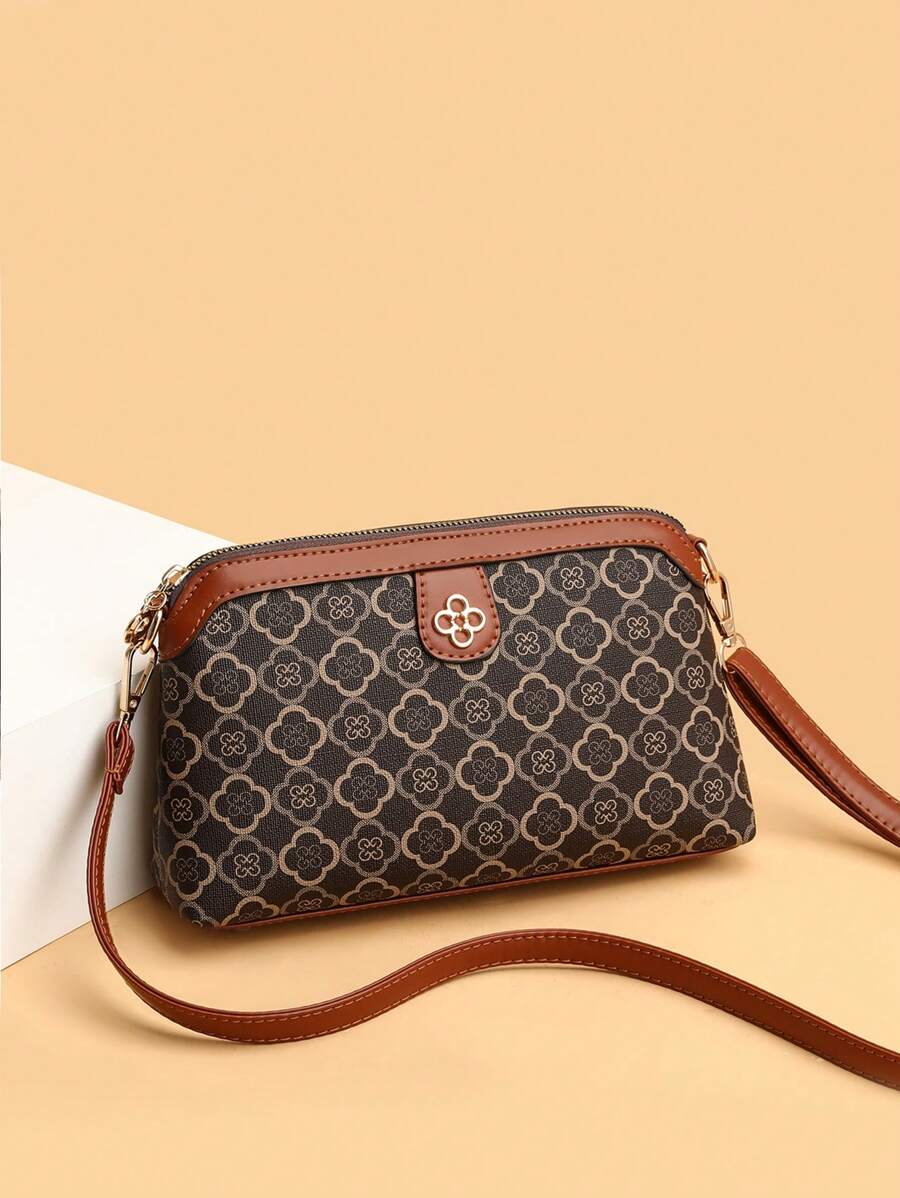 Vintage Retro 1 mảnh trang trí hoa tương phản, phong cách retro, túi đeo chéo thời trang, thích hợp cho phụ nữ sử dụng khi đi du lịch hàng ngày - màu nâu - Xem 1
