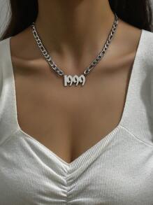 1件時尚簡約風不鏽鋼出生年份數字吊墜項鍊,適用於女士生日