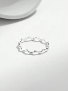 MODIAN 925 純銀線條波浪時尚細指環簡約可堆疊精緻女式女孩派對珠寶禮物 - 銀色 - 查看 4