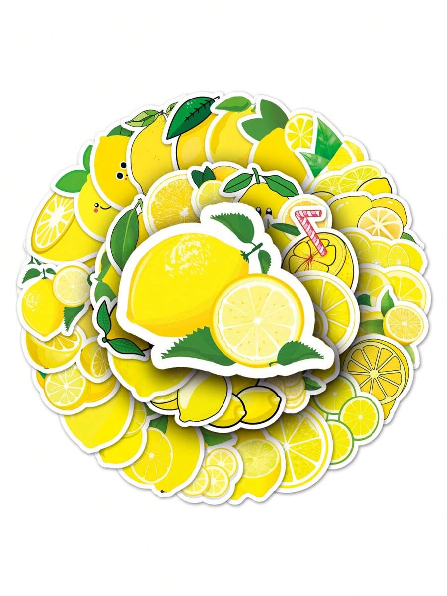 50pcs Lemon Fruit Stickers, Waterproof Luggage Skateboard Computer Tablet Cartoon Decorative Stickers - Yellow - View 1
