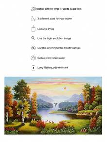 1張帆布牆藝術,歐式風景油畫,水平懸掛,適用於家庭客廳、門廳裝飾,無框