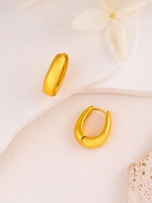 1pair Women's Metallic 3d Geometric Square Stud Earrings - Gold - View 4