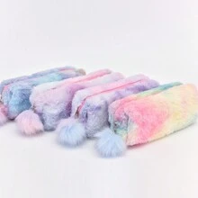 1個隨機顏色漸層兒童錢包,長款錢包,可愛的絨毛八邊形袋,簡約的學生儲物袋 - 彩色 - 查看 6