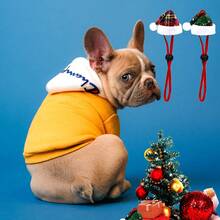 1頂可愛的寵物節日帽,具有經典的聖誕節紋樣,彈性繩,非常適合拍攝照片,節日裝飾,適用於狗和貓 - 綠色 - 查看 1