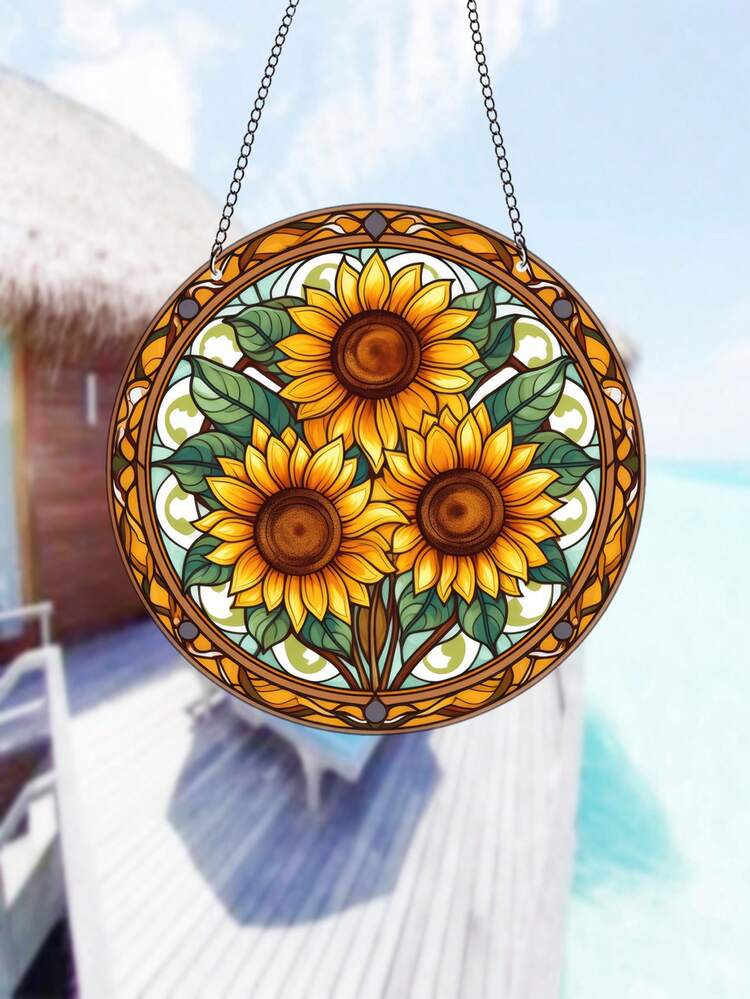 Acchiappasole In Vetro Colorato 25 Cm, Girasole E Farfalle, Con Catena E Ventosa, Decorazione Da Finestra, Regalo Per Mamma - 2