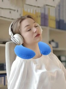 1入行李便攜式充氣枕,車飛機頸枕,u型充氣枕,pvc絨面旅行枕,辦公午睡枕,創意戶外露營學生旅行配件,易於攜帶(可自行吹氣) - 寶藍色 - 查看 4