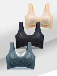 3pcs/set Women's Thin Beauty Back Bra With Push-up & Seamless Design And Sports Vest, Collecting Side Chest, With Chest Pad