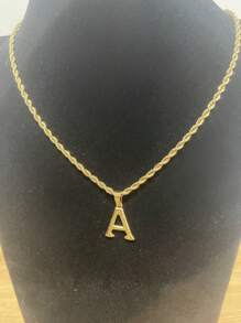 1入時尚18k鍍金不鏽鋼英文字母吊墜繩鏈項鍊,男女皆宜的派對或日常佩戴字母吊墜扭繩鏈項鍊 - 金色 - 查看 25
