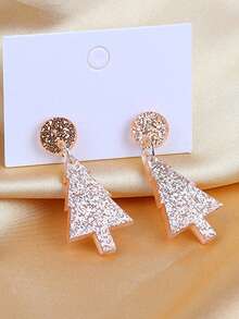 1 对闪亮圣诞树耳环金色银色儿童耳环送给孩子的礼物