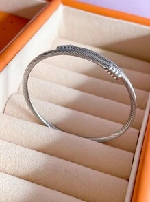 1pc Men's Simple & Vintage Silver Stainless Steel Cuff Bracelet Fashionable Accessory - Antique Silver - View 8