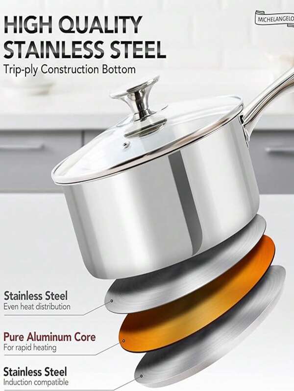 MICHELANGELO Stainless Steel Saucepan Set With Lids 1QT & 2QT & 3QT