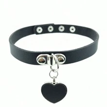 1 件女士 Pu 皮革朋克哥德式愛心吊墜項圈帶可調節金屬環,適合日常、派對、酒吧和表演