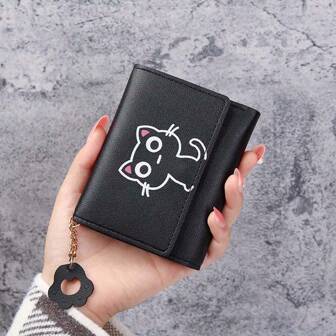New Arrival Cartoon Cat Women's Short Tri-Fold Wallet Pu Leather Coin For Girls For Women Wallet Purse Wallet Small Wallet Cute Wallet