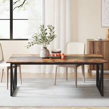Tribesigns Dining Table for 6-8 People, 70.8 inch Industrial Large Kitchen Table with Heavy Duty Metal Frame, Rectangle Wood Dining Room Table for Kitchen, Living Room - màu nâu - Xem 4