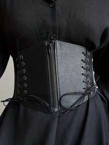 1入女士寬腰帶,時尚復古彈性腰帶,適用於連衣裙的裝飾性拉鍊拼接設計寬皮帶