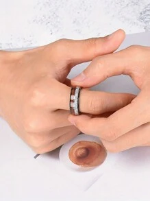 1枚時尚8mm黑色不銹鋼男士結婚戒指,鑲嵌夏威夷楠木陨石箭形戒指男士婚戒珠寶 - 彩色 - 查看 4