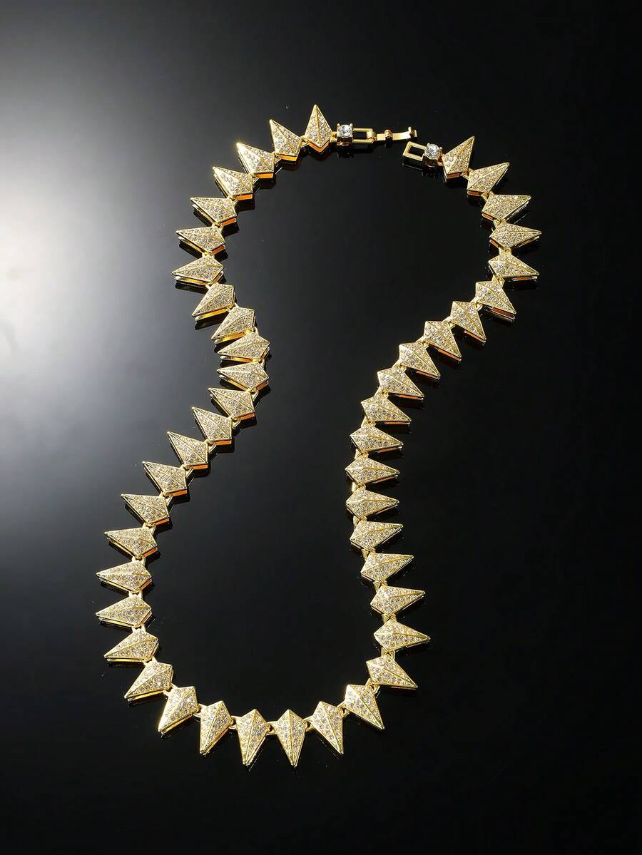 1pc Diamond Encrusted Water Drop Shaped Design Chain Necklace For Men's Hip Hop Style Everyday Wear, Boyfriend Gift - Yellow Gold - View 1