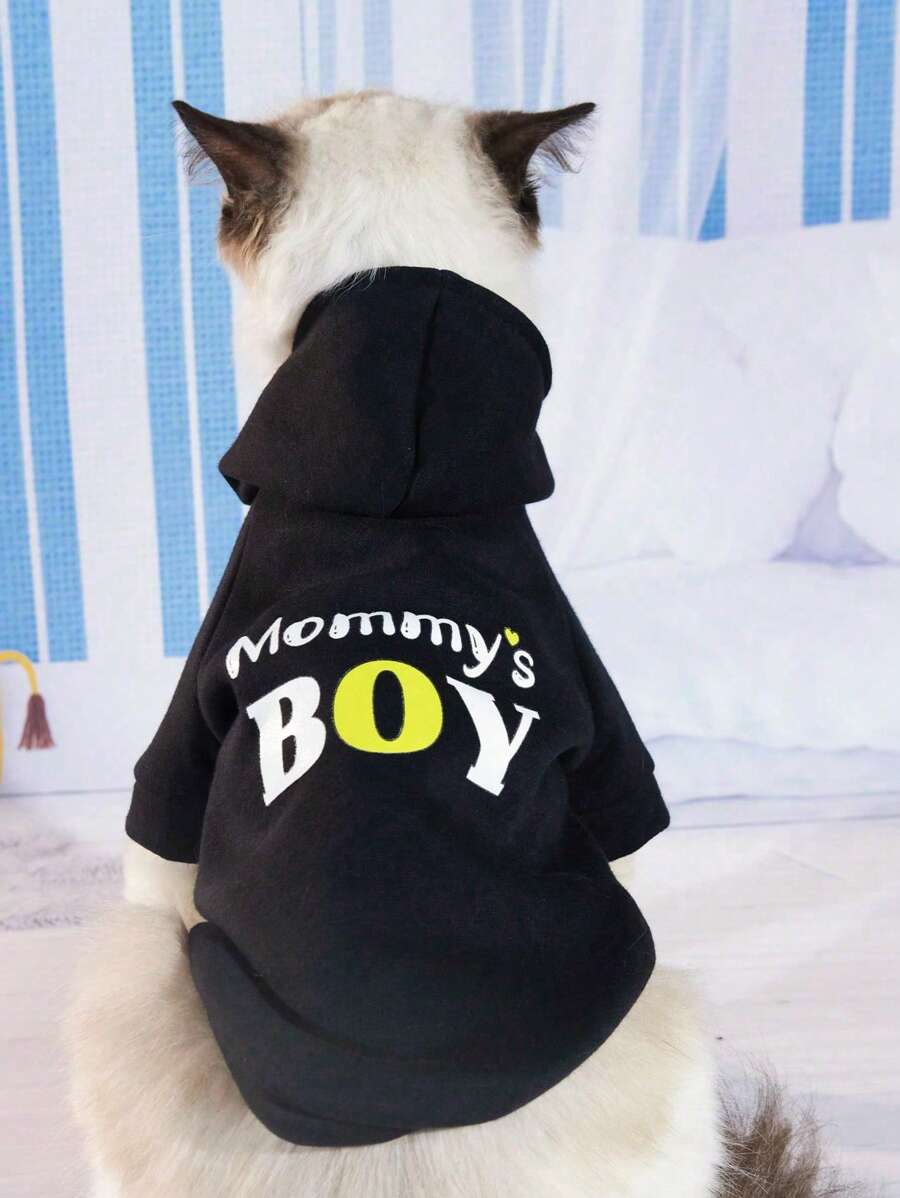 1 bộ đồ liền thân trùm đầu màu đen có in chữ và lót nhiệt, quần áo ấm áp cho mèo và chó - màu đen - Xem 1