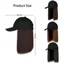 帶有直髮短髮型的棒球帽,可調節和拆卸的14英寸女性假發帽 - 黑色 - 查看 2