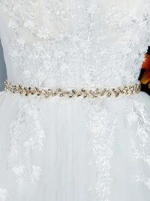 1件装女士简约风格水钻仿珍珠婚纱腰带，百搭连衣裙及礼服腰带。情人节配饰 - 金色 - 查看 4