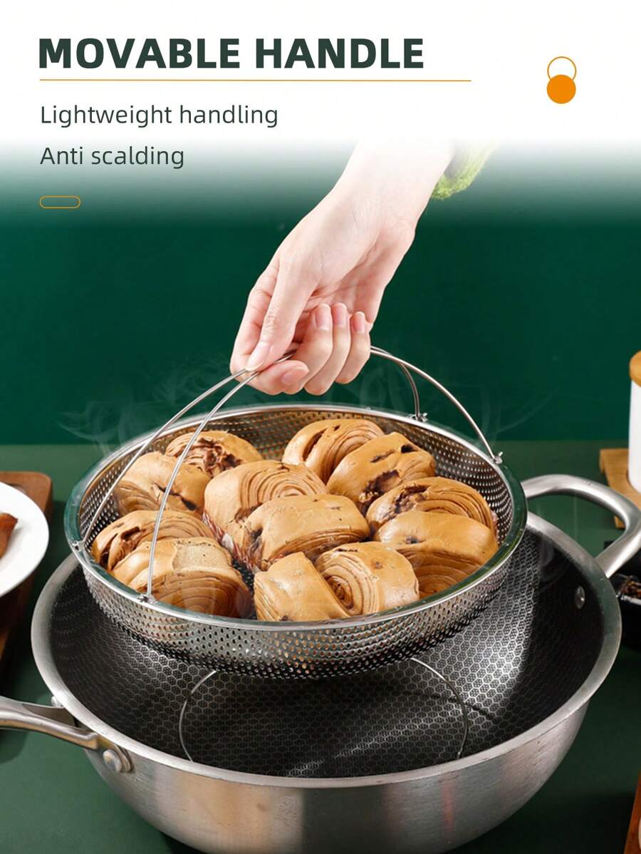 XIYIJIA 1pc Stainless Steel Steamer Pot With Handles And Water Guide Vegetable Fruit Wash Bowl - Silver - View 1