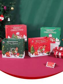 5 件裝綠色雪人聖誕禮物袋聖誕禮品袋卡通紙禮品包裝袋帶手柄適合聖誕節 - 綠色-雪人 - 查看 3