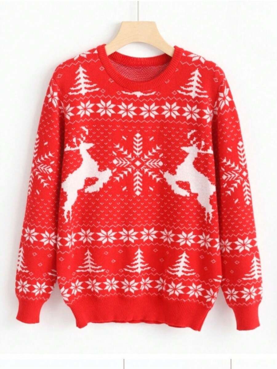 Sweater Navideño para mujer con diseño navideño Ugly Sweater Reno Copo de Nieve Noche Buena L1338 - Rojo - Ver 1