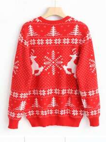 Sweater Navideño para mujer con diseño navideño Ugly Sweater Reno Copo de Nieve Noche Buena L1338 - Rojo - Ver 2