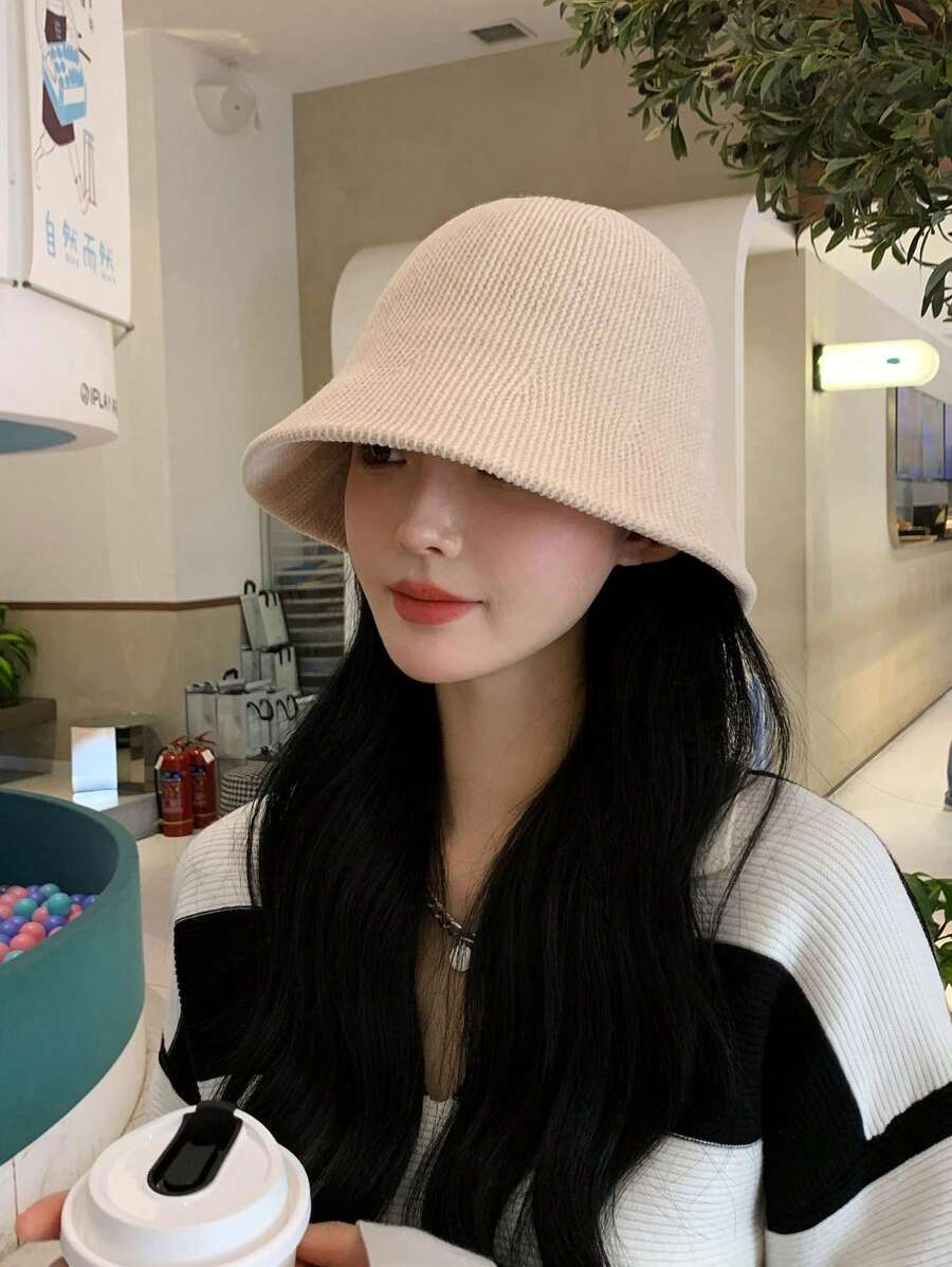 1入女款灰色灰絨桶帽，簡單百搭針織桶帽，適合日常休閒穿搭