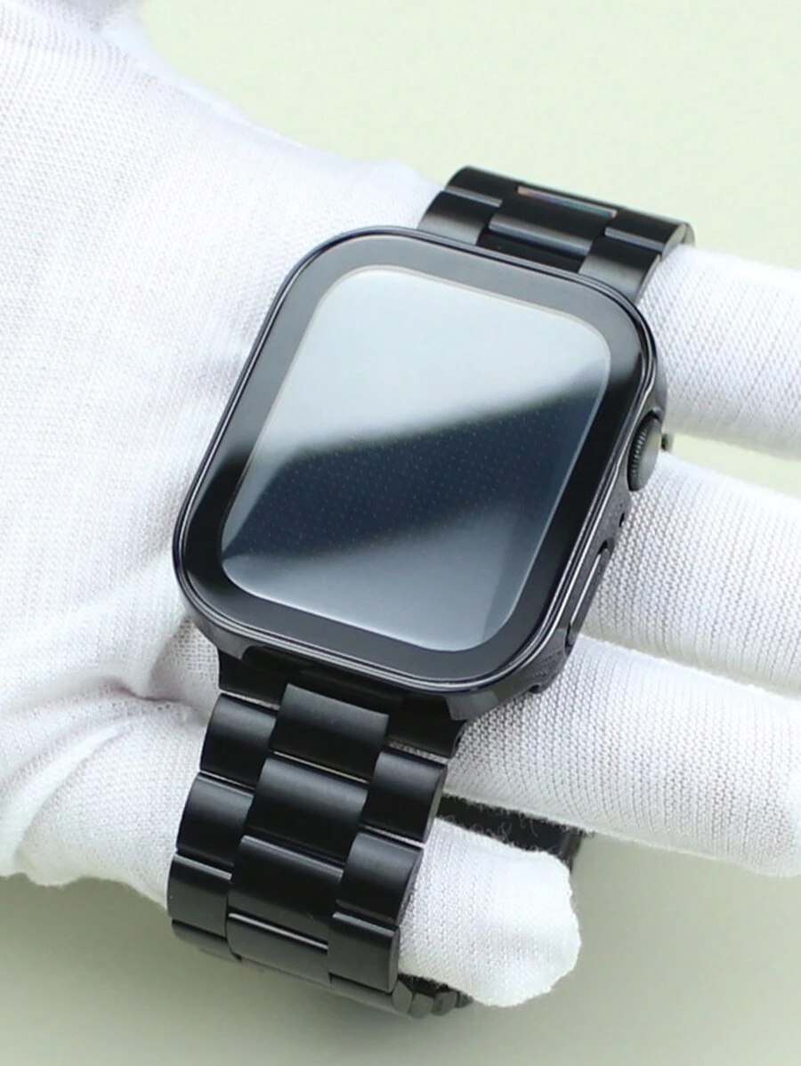 Two-In-One Compatible With Apple Watch Band + Case For Men And Women High-End Business Stainless Steel Three-Bead Band And Waterproof, Dustproof, Drop-Proof And Scratch-Resistant Pc With Tempered Glass Screen Film Integrated Watch Protection Case Compatible With Apple Watch 40/44/41/42/45/46/49mm Band Case Compatible With Apple Watch Series Ultra/11/10/9/8/7/6/Se/5/4 Watches Stylish Band Case With Free Band Adjuster