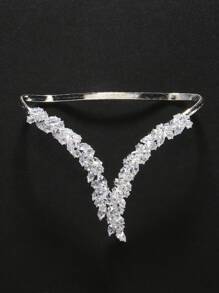 1pc Silver-Tone Cz Bracelet For Women, 2023 Palm Cuff Style Fashion Accessory For Wedding & Party Elegant