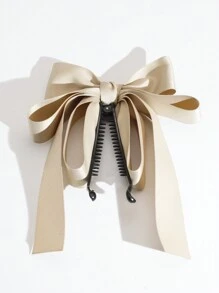 1只優雅的光澤緞帶多層3D蝴蝶結髮夾香蕉夾配件，適合日常穿搭休閒 - 卡其色 - 查看 2