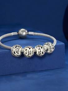1 Stück Elegant S925 Sterling Silber Rund Buchstabe Design, A Zu Z Anhänger, Perle, Für Frauen Fit Armbänder Armreifen DIY Schmuckherstellung Date Geschenk fein Damen Schmuck
