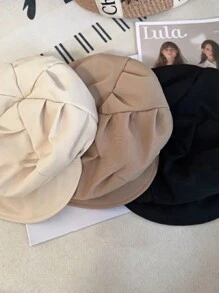 1件装新款时尚云朵帽女小八角帽大头围画家帽休闲四季百搭贝雷帽 - 黑色 - 查看 3