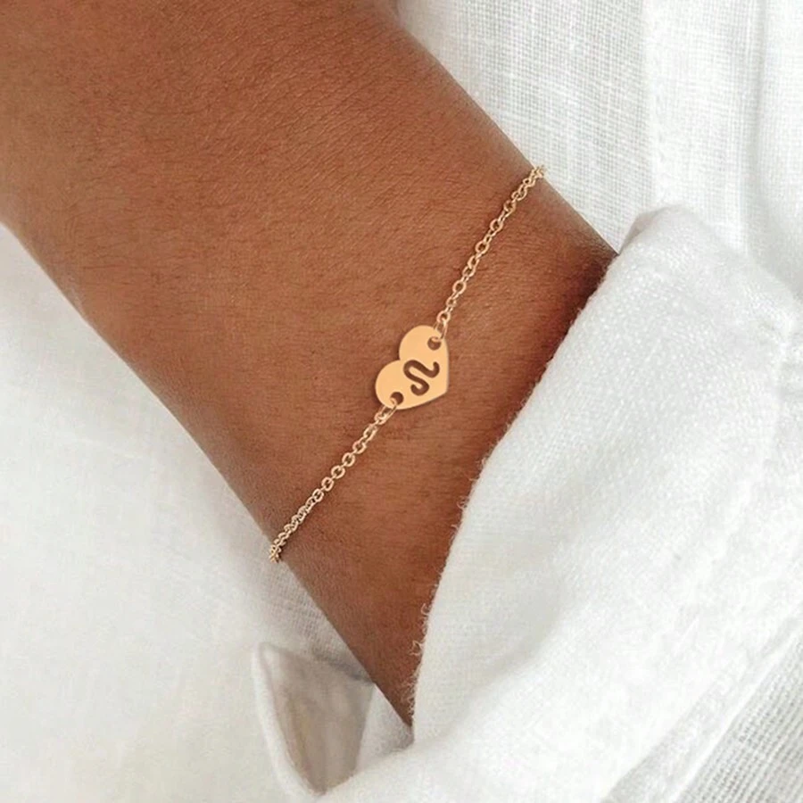 1 Máy tính Mới Trái Tim Cung Hoàng Đạo Thép không gỉ Chuỗi Liên Kết Vòng Tay Dành Cho Nữ - Vàng - Xem 1