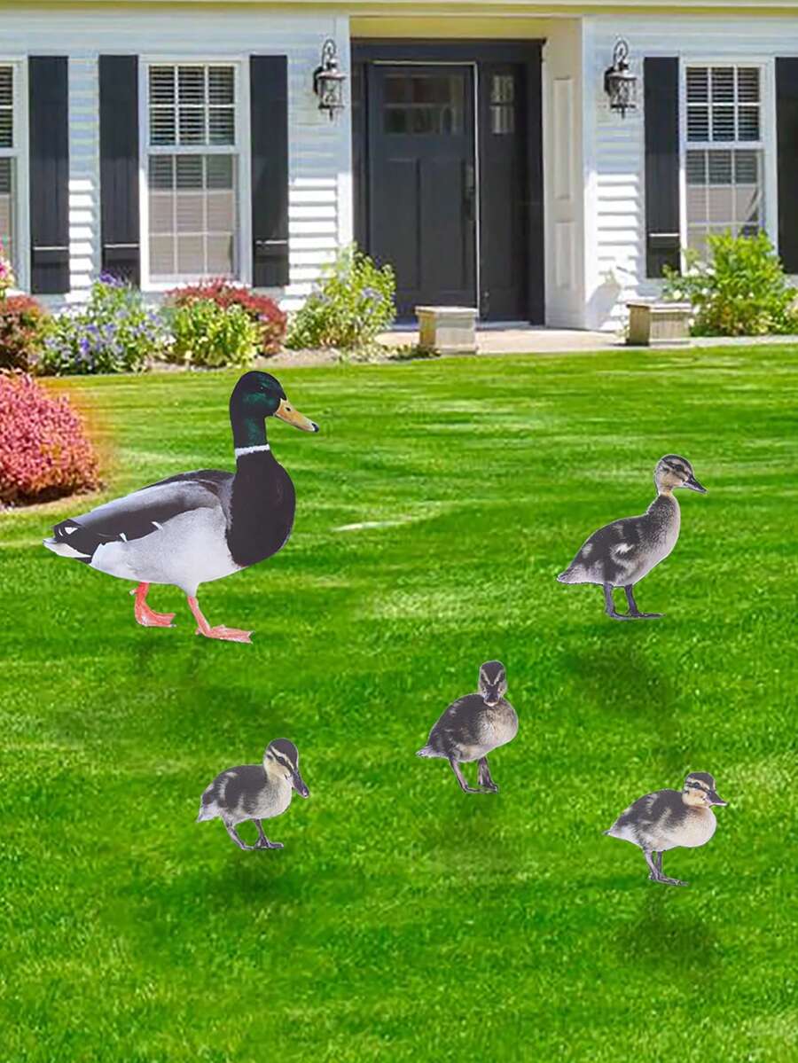 5入組栩栩如生的鴨子雕塑,雙面亞克力動物形狀庭院裝飾,戶外花園3d鴨子雕像,草坪,露台,花園裝飾配件