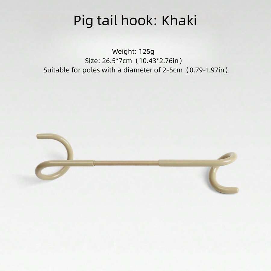 1pc Khaki Pig Tail Shaped Stainless Steel Outdoor Hook, Portable Lamp Stand Hook, S-Shaped Two-Way Storage Hook For Tent Lamp Hanging - Khaki - View 1