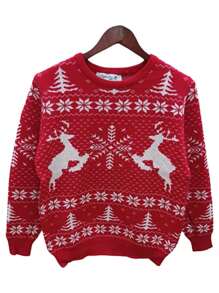 Sweater Navideño para mujer con diseño navideño Ugly Sweater Reno Copo de Nieve Noche Buena L1338 - Rojo - Ver 3