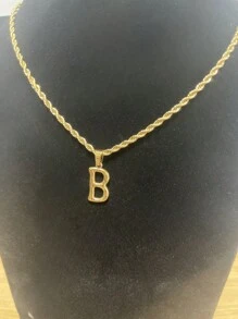 1入時尚18k鍍金不鏽鋼英文字母吊墜繩鏈項鍊,男女皆宜的派對或日常佩戴字母吊墜扭繩鏈項鍊 - 金色 - 查看 38